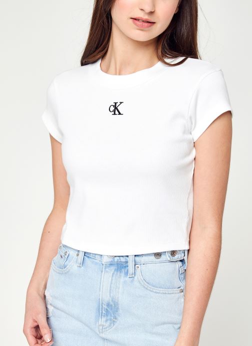 Vêtements Calvin Klein Jeans Ck Rib Cropped Slim Tee pour  Accessoires