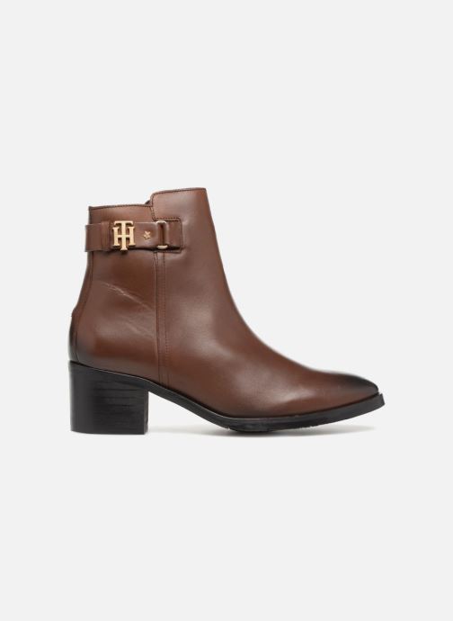 tommy hilfiger th buckle mid heel boot leather
