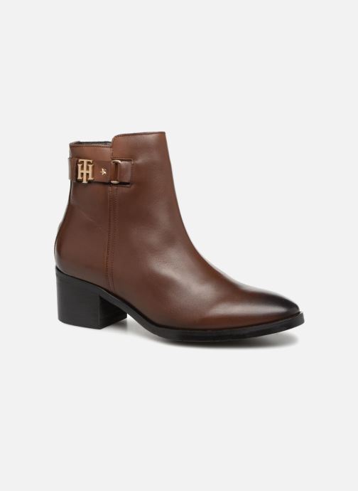 tommy hilfiger th buckle mid heel boot leather
