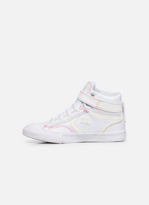 white converse with rainbow stitching