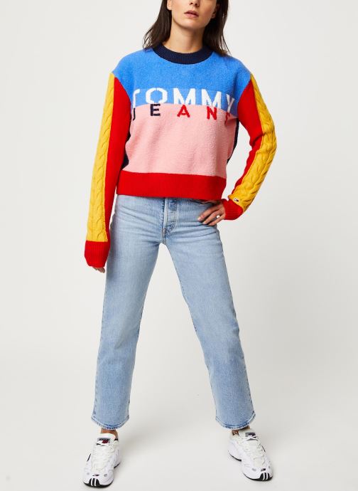 tommy jeans multicolor logo crew neck sweatshirt