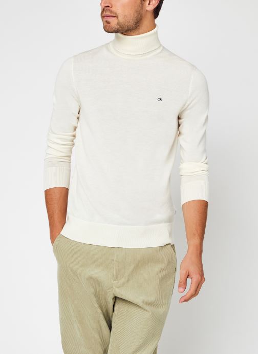 Vêtements Calvin Klein Superior Wool Turtle Nk Sweater Blanc vue détail/paire