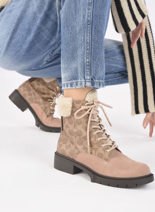 coach lorimer coated canvas monogram combat booties