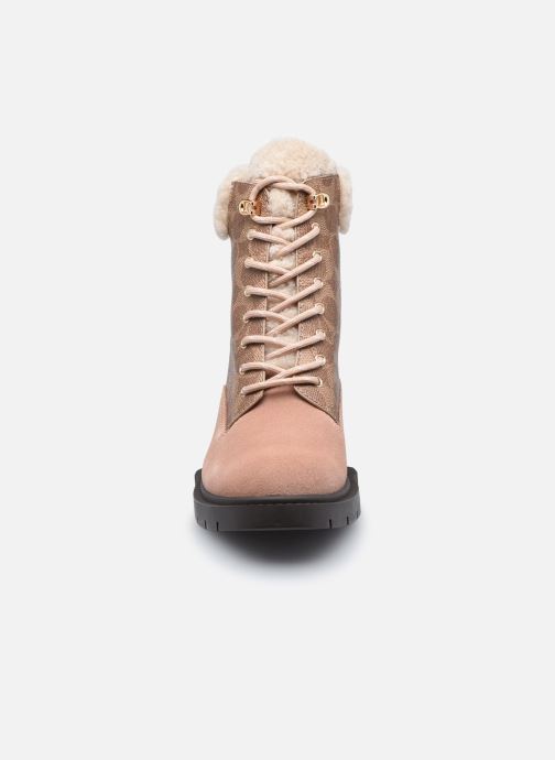 coach lorimer coated canvas monogram combat booties