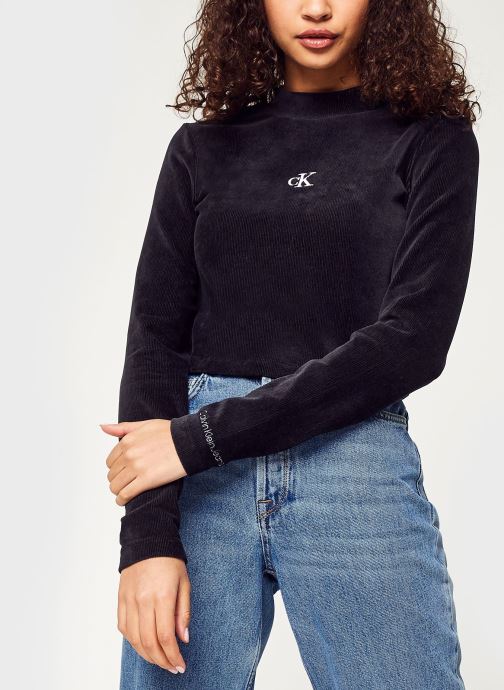 Kleding Calvin Klein Jeans VELVET RIB LONG SLEE Zwart detail